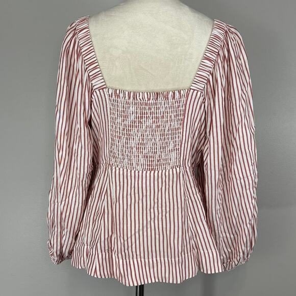CAbi NWT 5890 Red White Striped Carnival Top Puff Sleeve Button Front Sz M - Picture 3 of 14